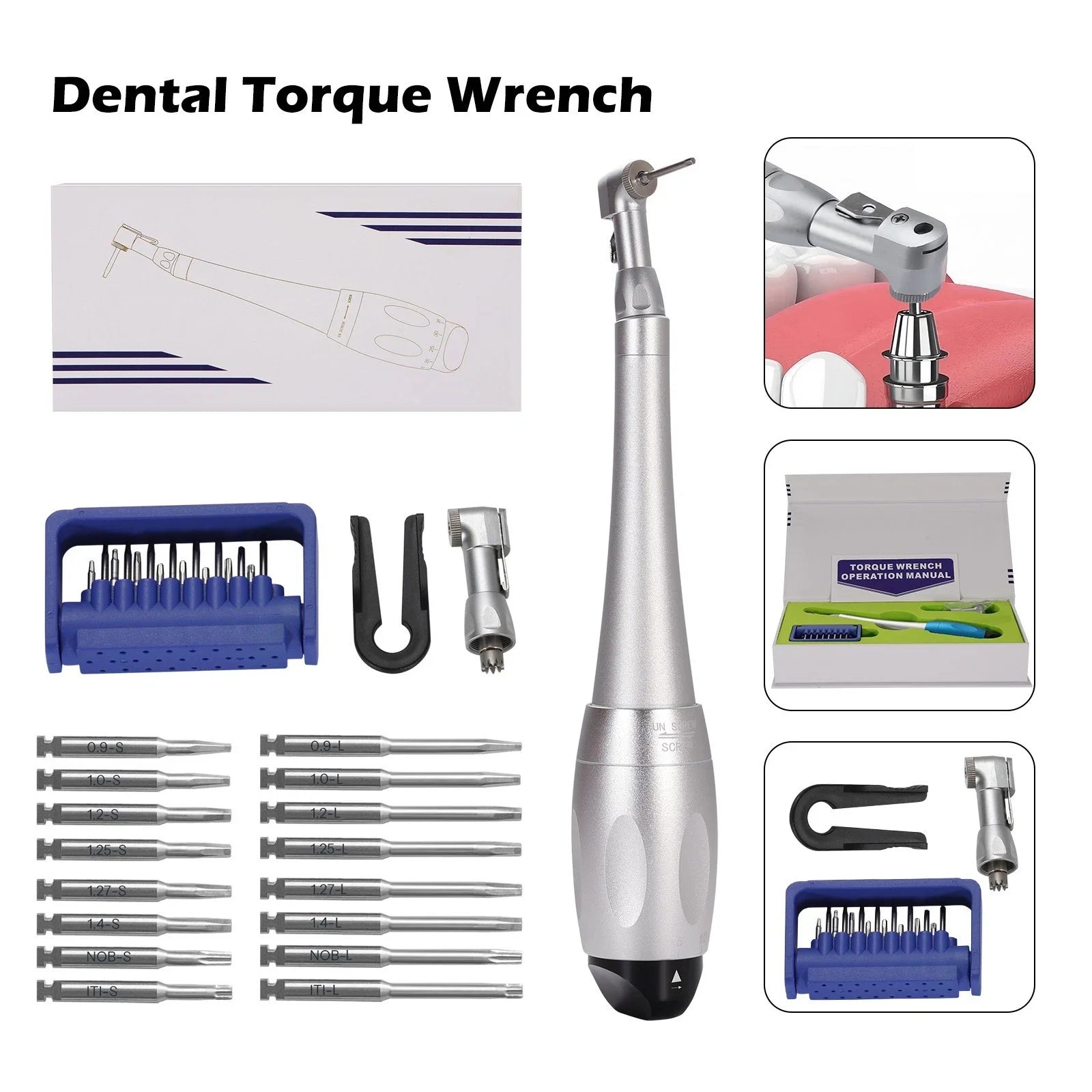 2Colors Dental Universal Implant Kit Torque Wrench Contra Angle Handpiece &16pcs Drivers