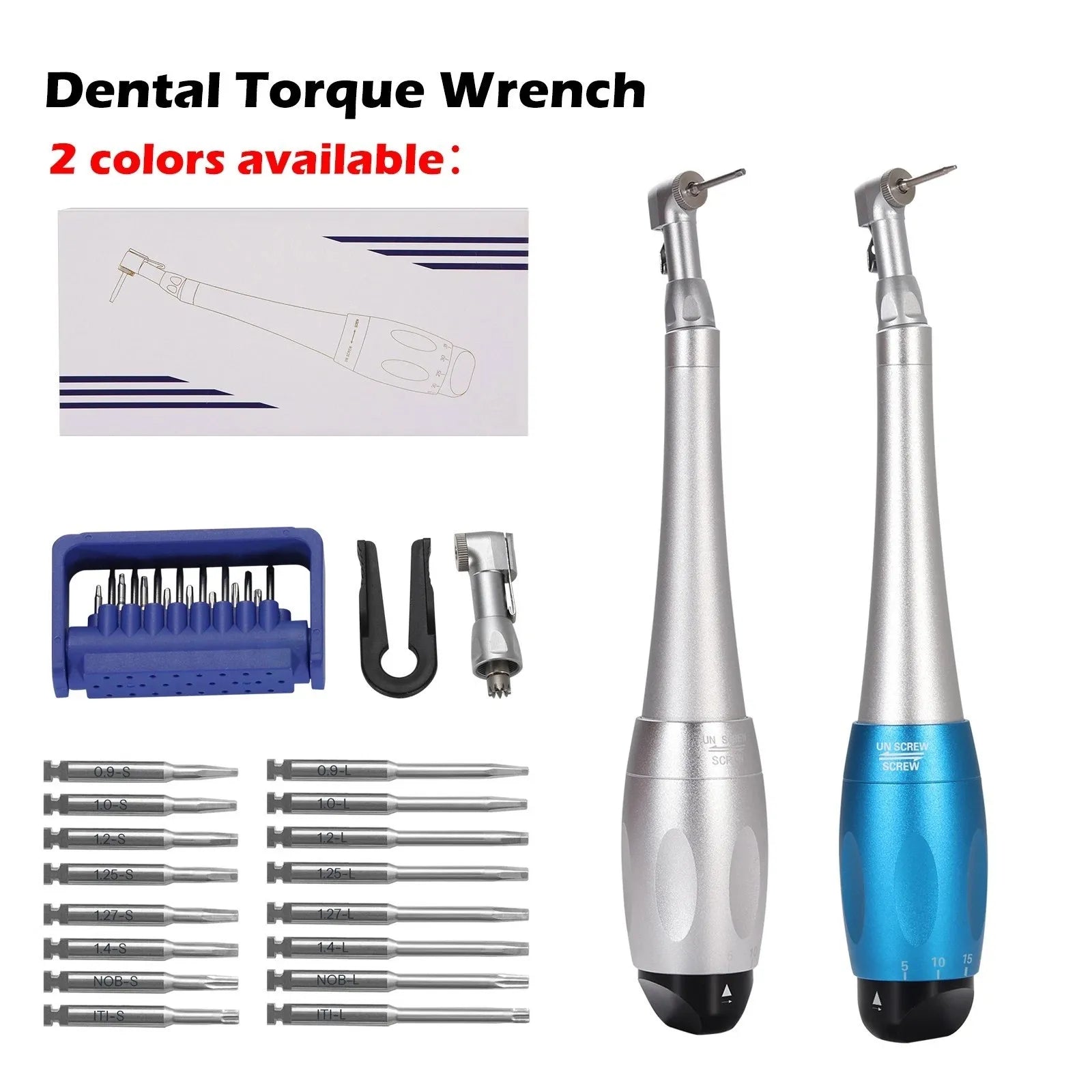 2Colors Dental Universal Implant Kit Torque Wrench Contra Angle Handpiece &16pcs Drivers