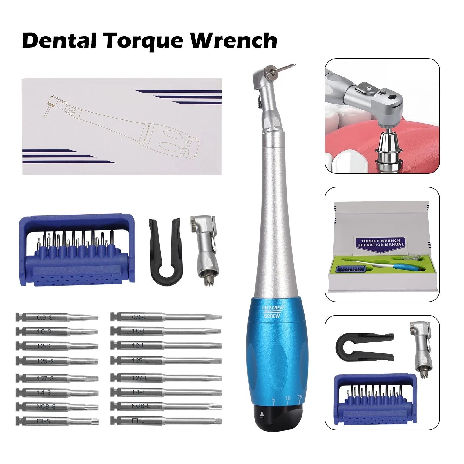2Colors Dental Universal Implant Kit Torque Wrench Contra Angle Handpiece &16pcs Drivers