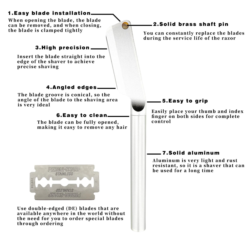 KAMPFE Vintage Straight Razor  Aluminum CNC Machined, Safe & Replaceable Blades for Beard Styling & Grooming