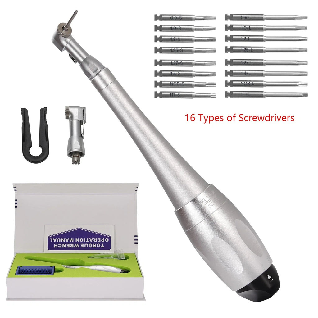 2Colors Dental Universal Implant Kit Torque Wrench Contra Angle Handpiece &16pcs Drivers