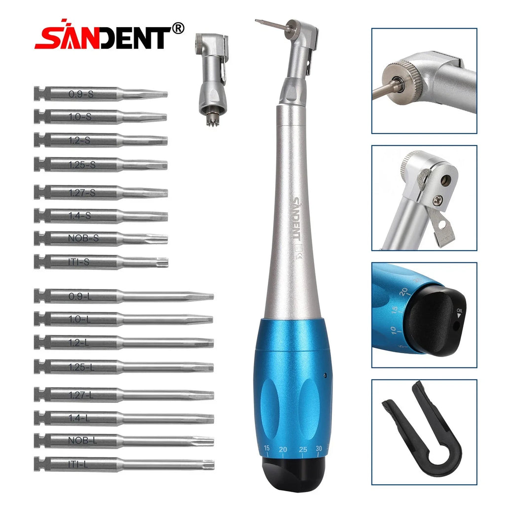 2Colors Dental Universal Implant Kit Torque Wrench Contra Angle Handpiece &16pcs Drivers